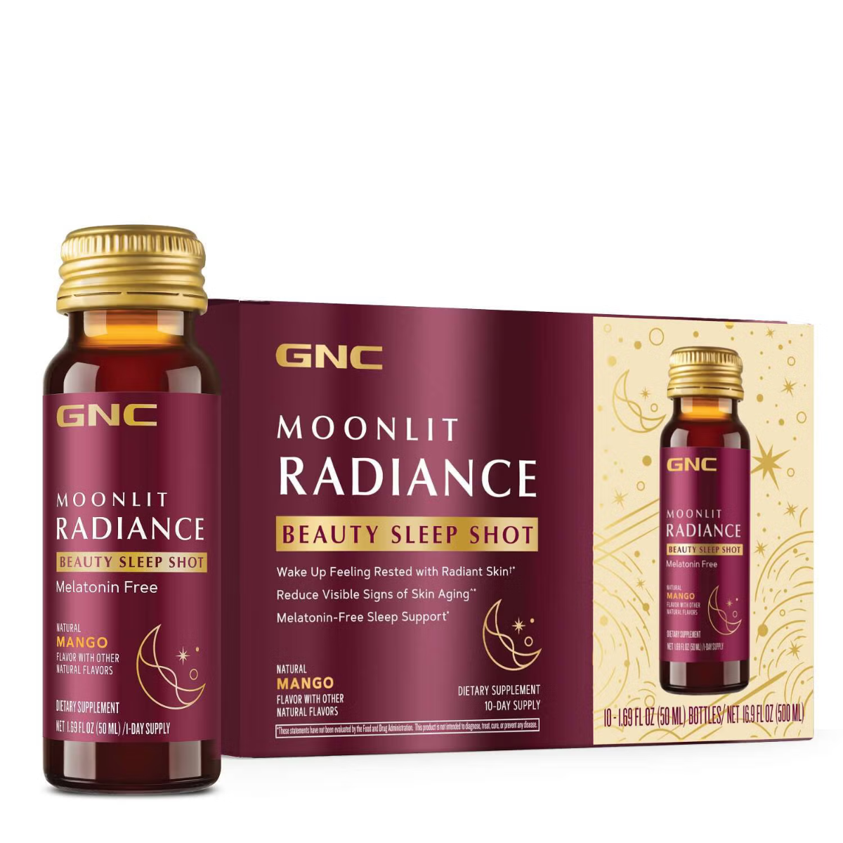 GNC Moonlit radiance beauty sleep shot with mango flavor, 10 x 50