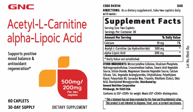 gnc acetyl-l-carnitine alpha lipoic acid 作用 GNC Acetyl-L-Carnitine alpha-Lipoic Acid, ALA Acetil L-Carnitina 500 mg si  Acid Alfa Lipoic 200 mg, 60 tb - GNC Romania