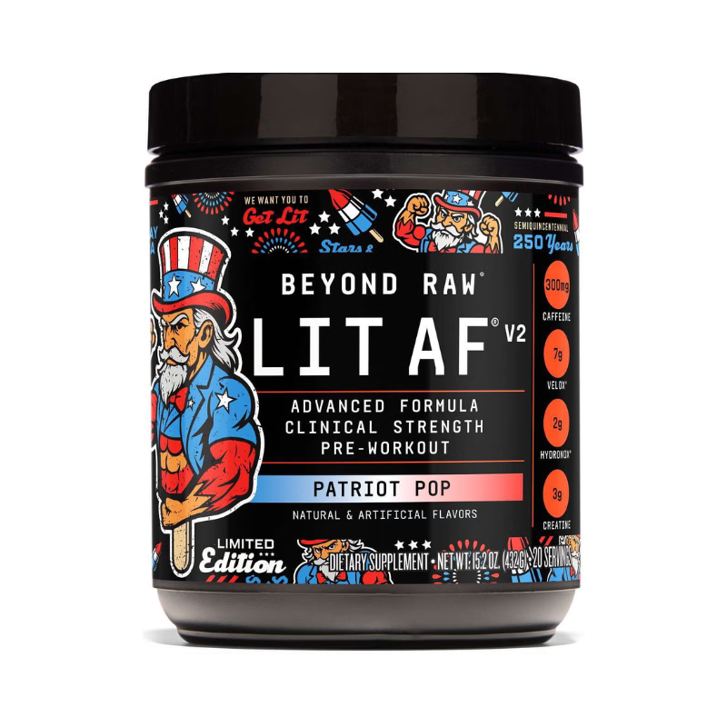 Beyond Raw® LIT V2 Pre-workout with blue raspberry to grape flavor