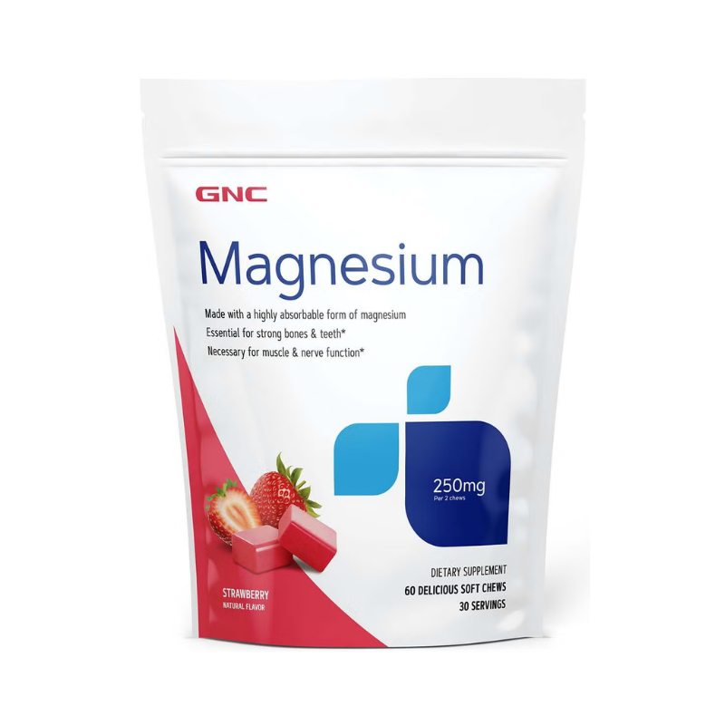 GNC Magnesium 250 mg, Magnesium with Natural Strawberry Flavor for