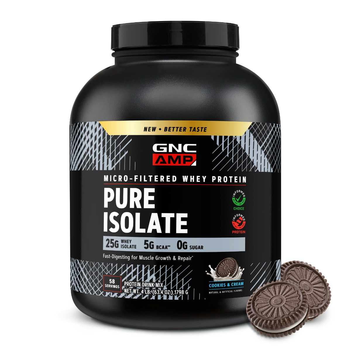 Pure Isolate GNC AMP Pure Isolate, Whey protein isolate, cookies and cream flavor ...